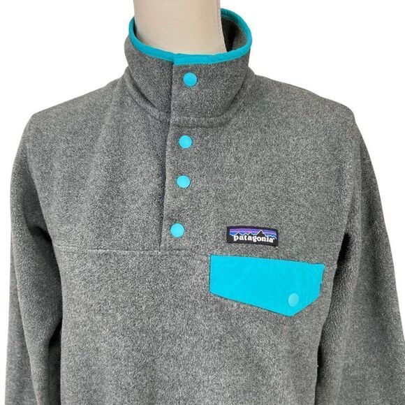 Patagonia Synchilla Women's Pullover Snap T Fleece Jacket Gray & Teal Size XS - Picture 5 of 8